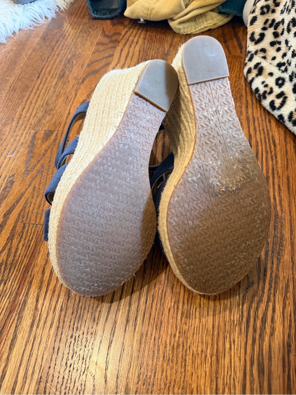Michael Kors Navy Canvas Espadrille Wedge Sandals with Front Zips - Picture 5 of 5
